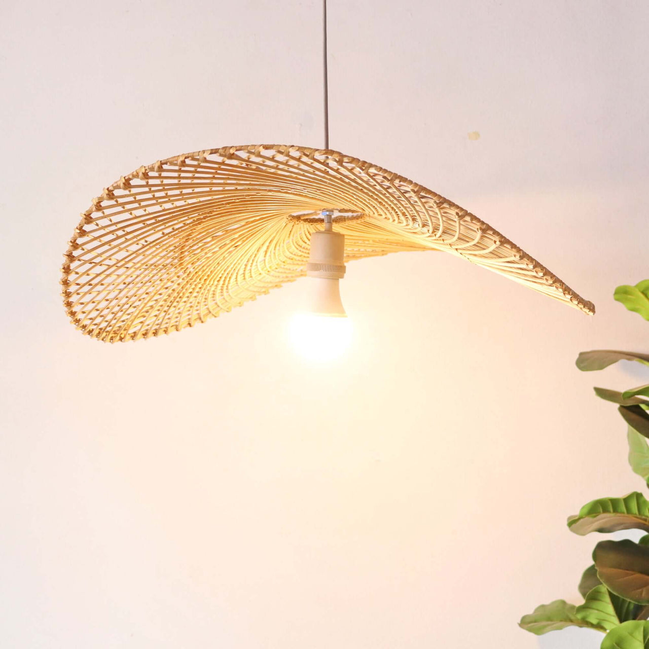 IYARA handwoven rattan pendant light shade with natural woven texture, by Thai artisans