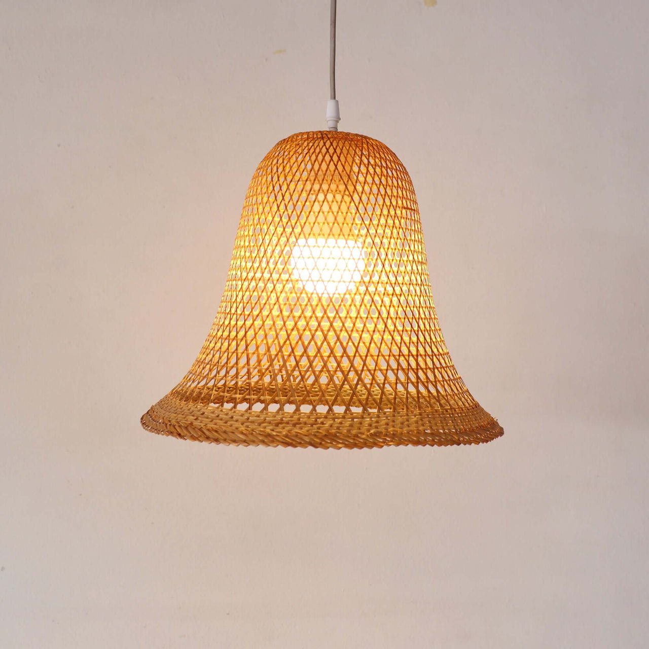 WANA handwoven bamboo pendant light with natural woven texture, by Thai artisans