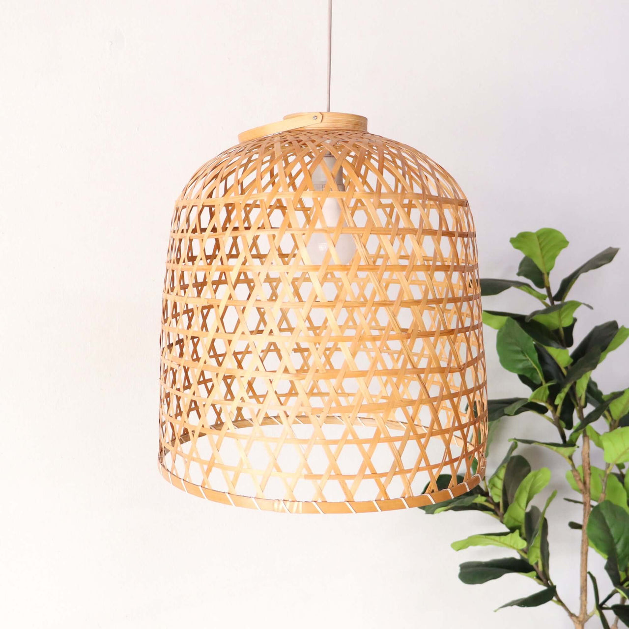 LAWAN handwoven bamboo pendant light with natural woven texture, by Thai artisans