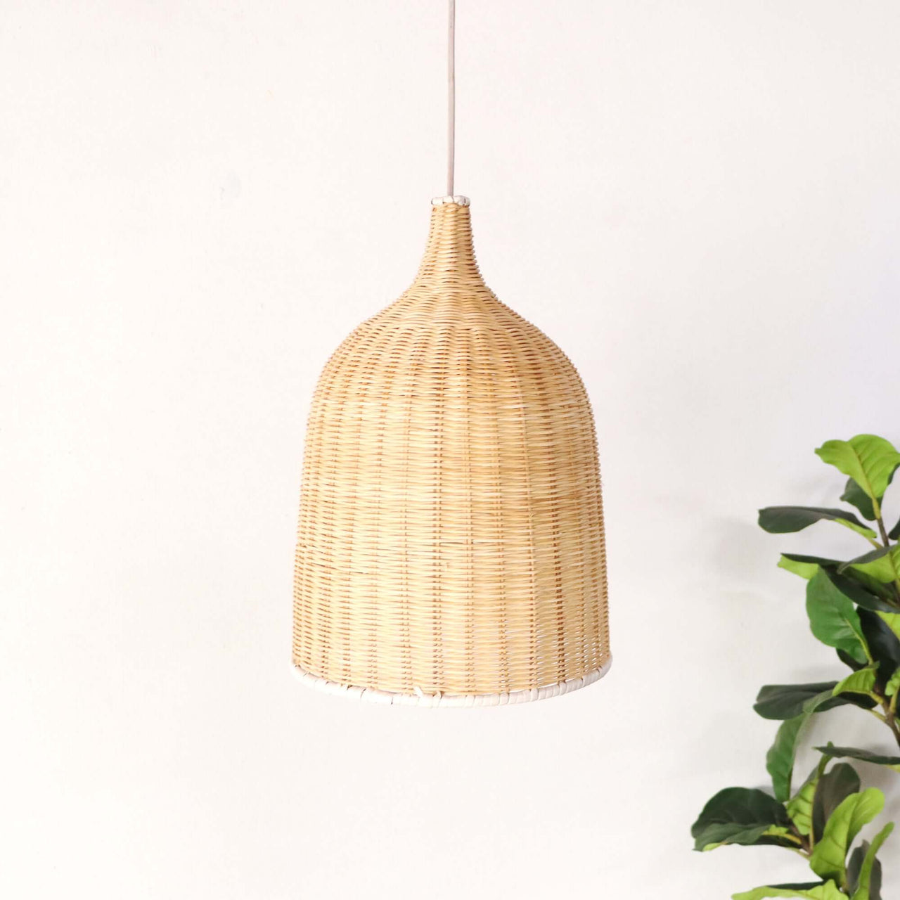 VILIA handwoven rattan pendant light with natural woven texture, by Thai artisans