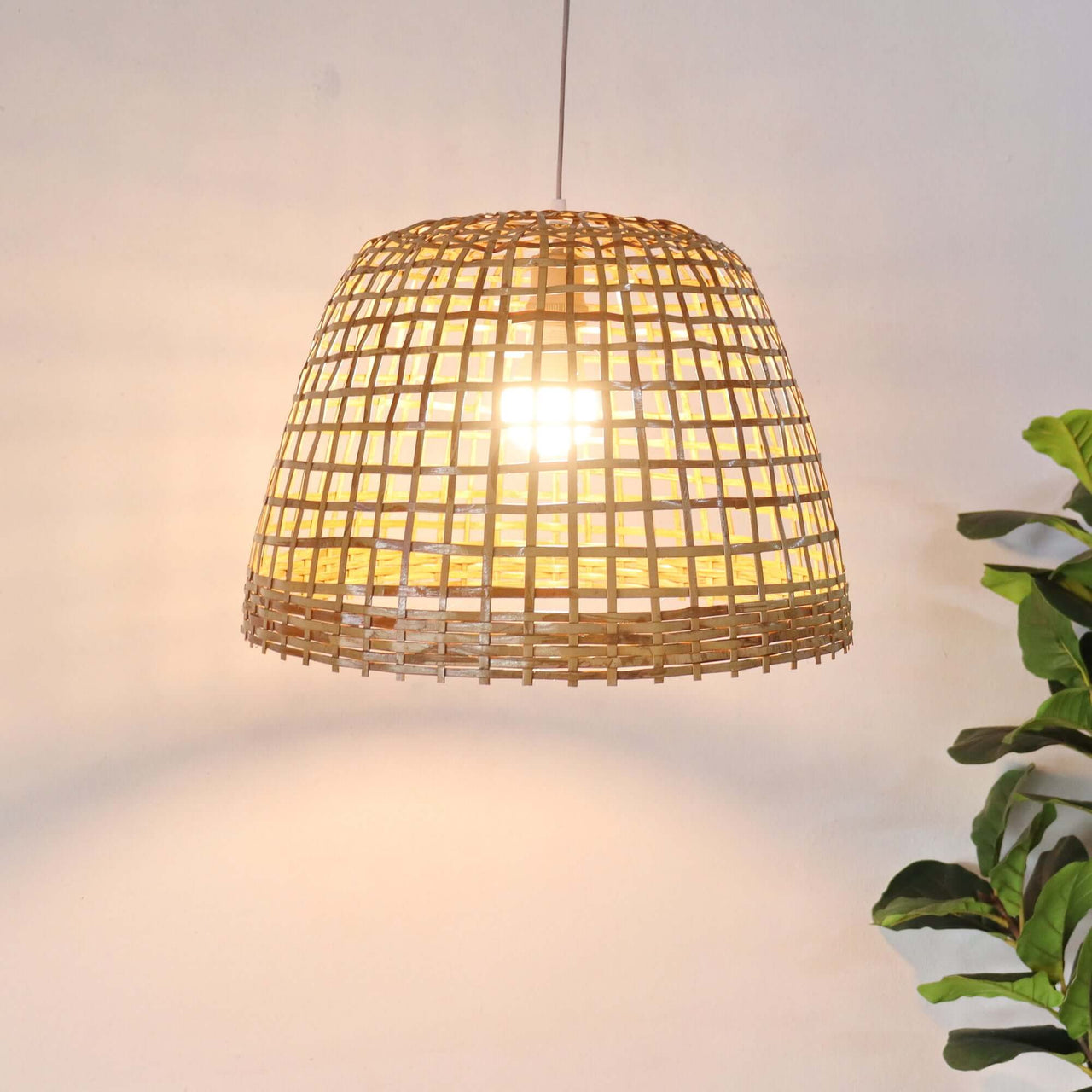 PIAREE handwoven bamboo pendant light with natural woven texture, by Thai artisans