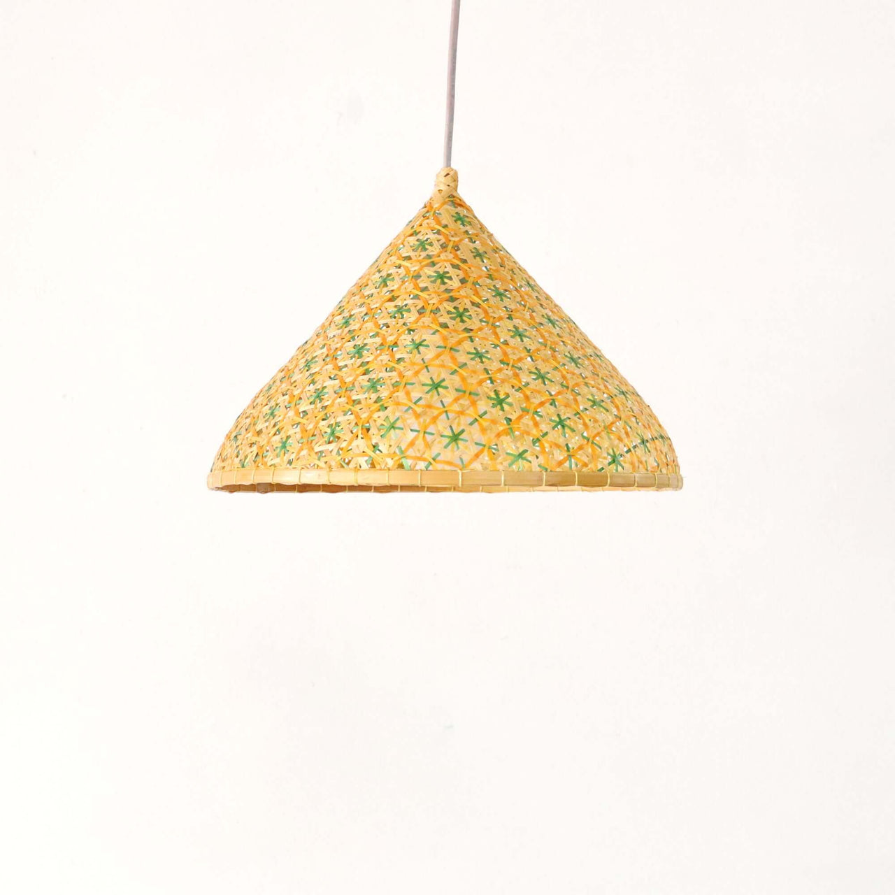 LALEE handwoven bamboo pendant light with natural woven texture, by Thai artisans