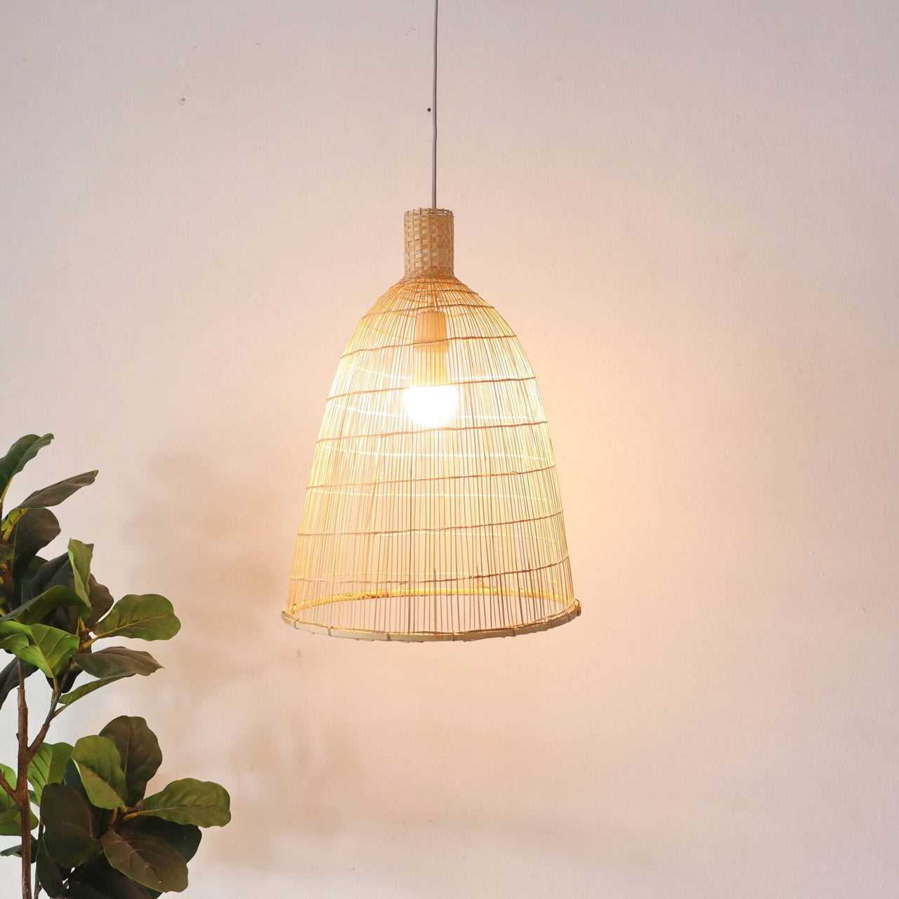 Natural bamboo pendant lampshade made from handwoven bamboo strips