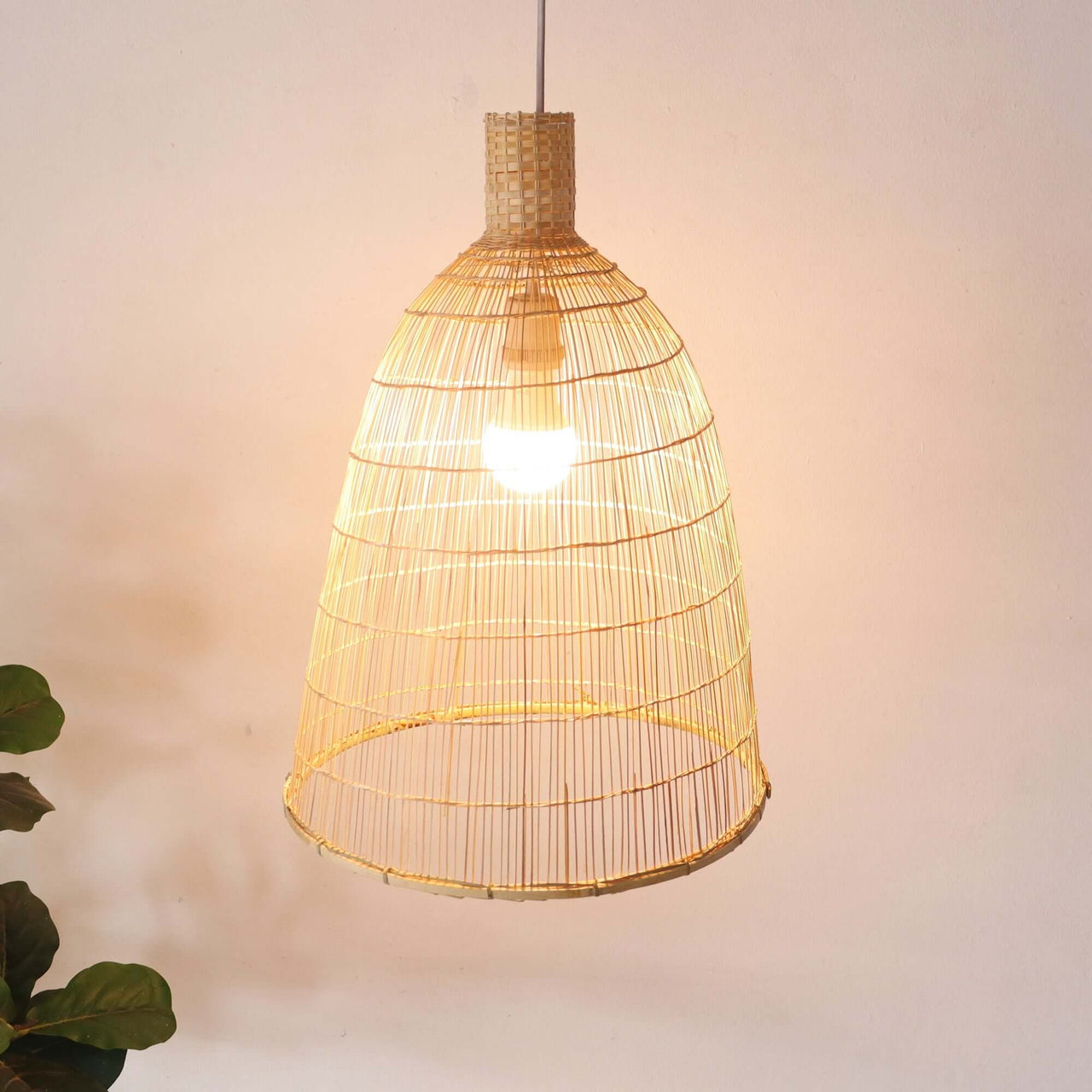 Bamboo pendant light shade for kitchen island lighting