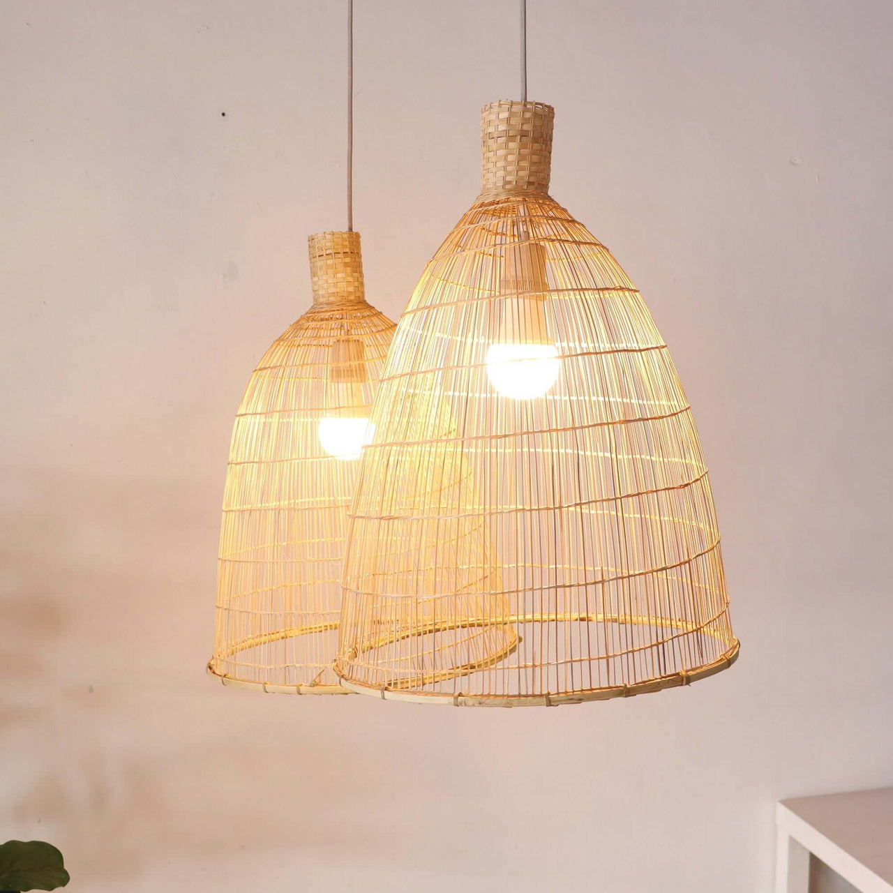 Handcrafted bamboo pendant light shade for a cosy bedroom