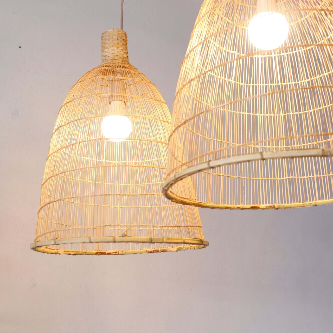 Bamboo pendant lampshade in natural bamboo tones