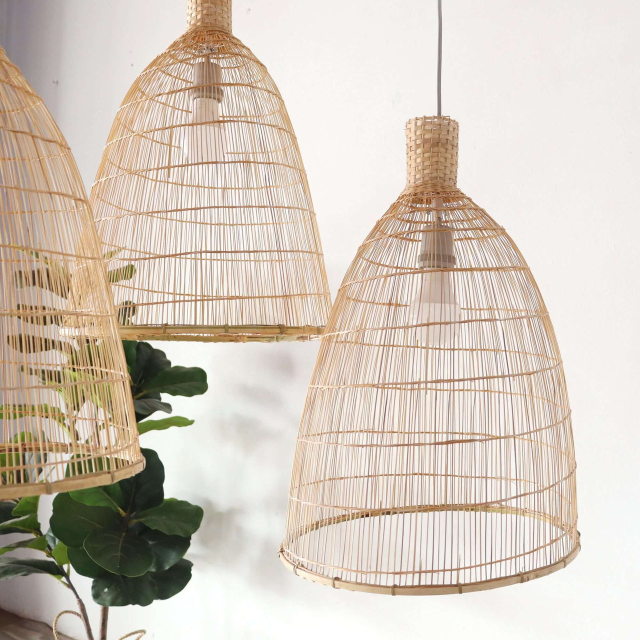 Statement bamboo pendant light shade for open-plan living spaces