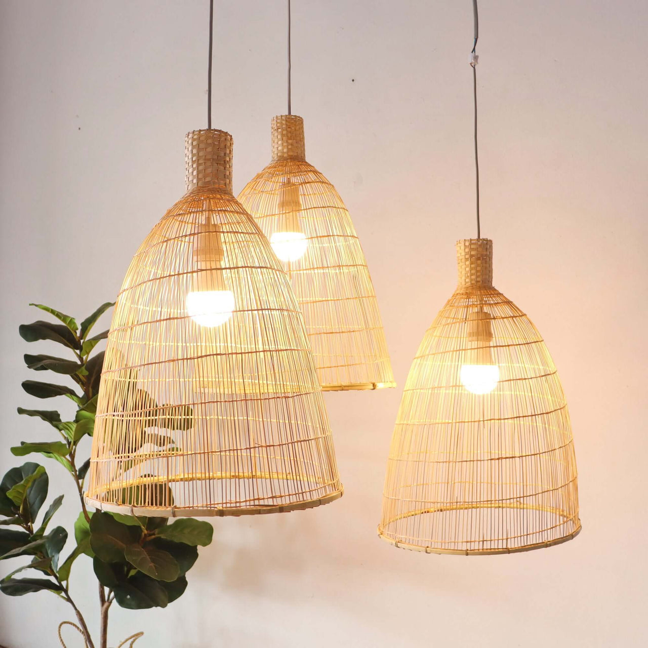 Wabi-sabi bamboo pendant light shade with organic woven texture
