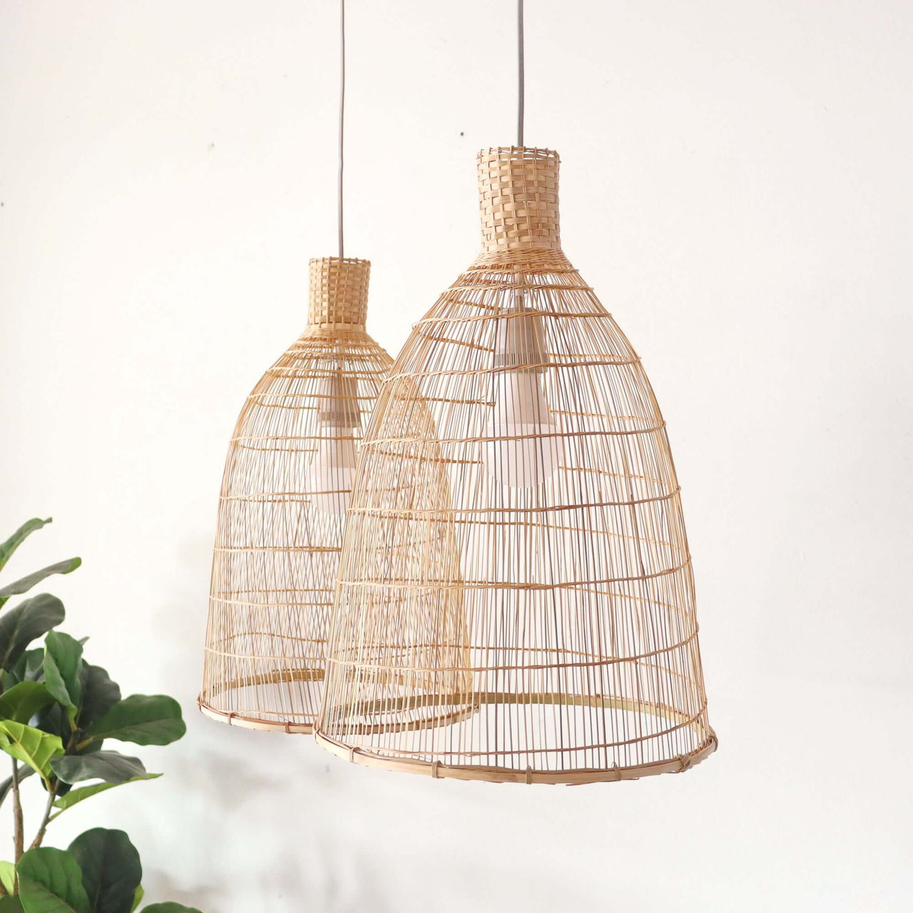 JINTRANA handwoven bamboo pendant light with natural woven texture, by Thai artisans