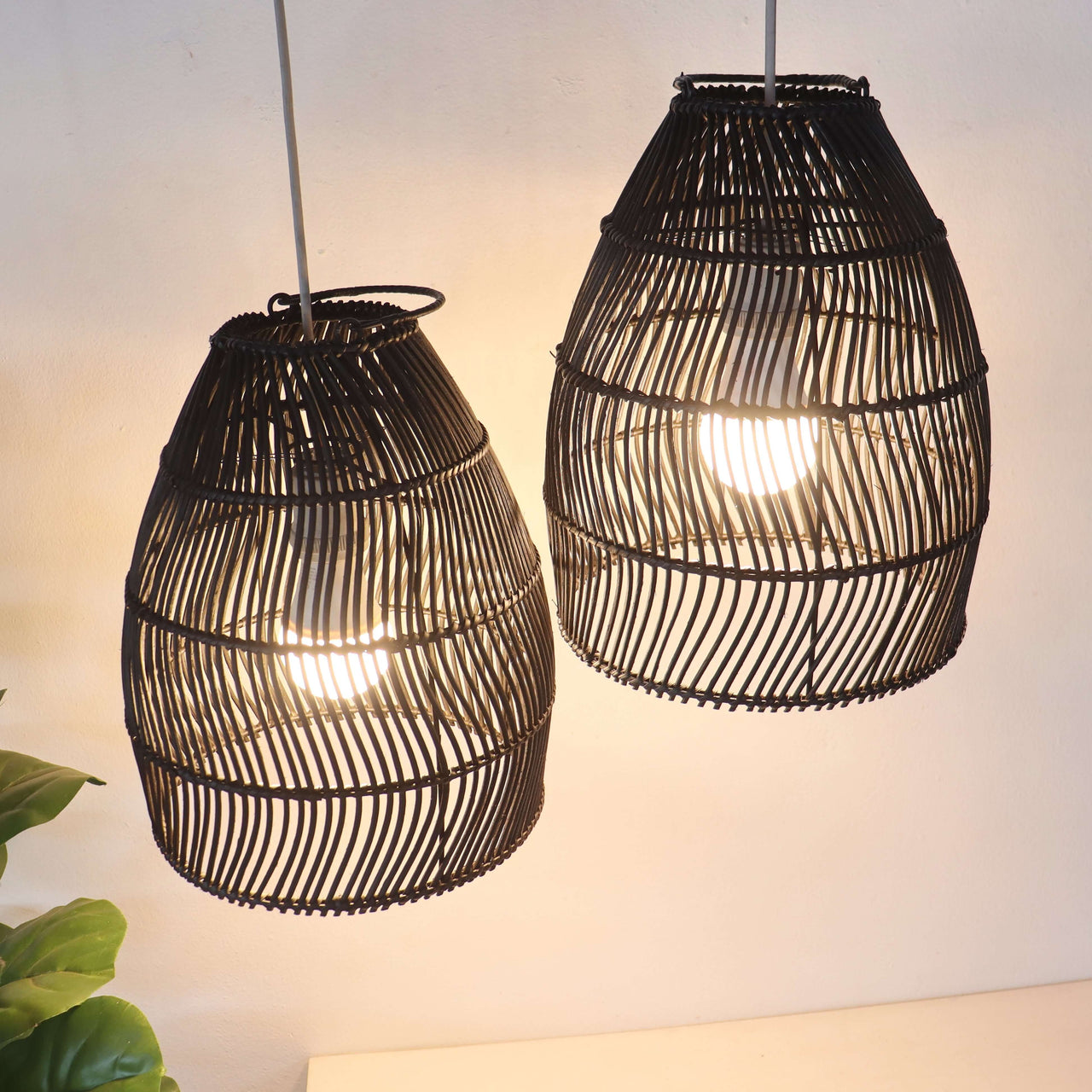 BLACK CHA YA NAN - Black Rattan Pendant Light Shade