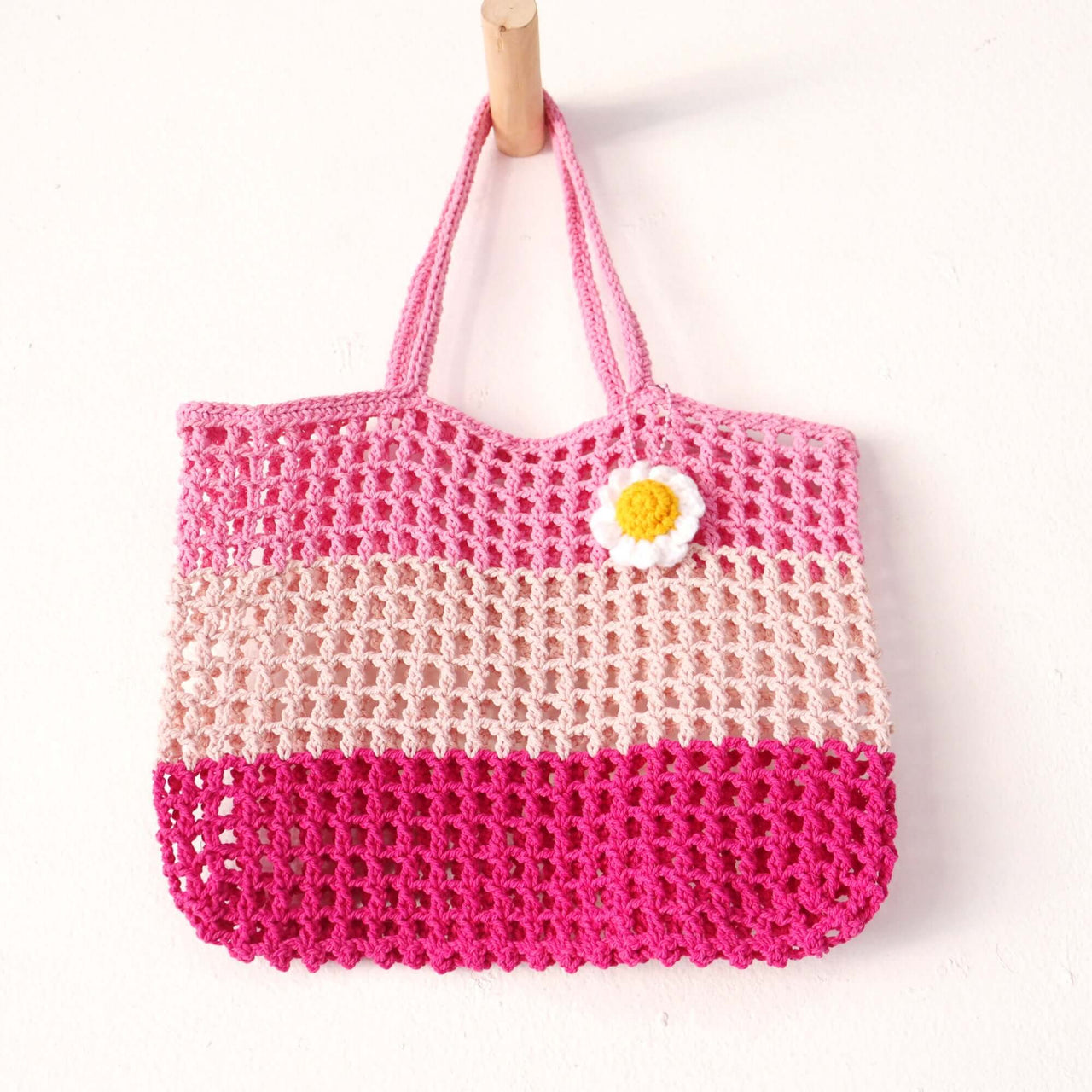 Pink Layer Crochet — handwoven straw handbag with a soft, natural weave