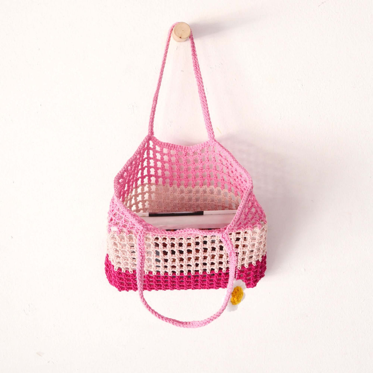 Pink Layer Crochet — lightweight straw handbag for warm-weather styling