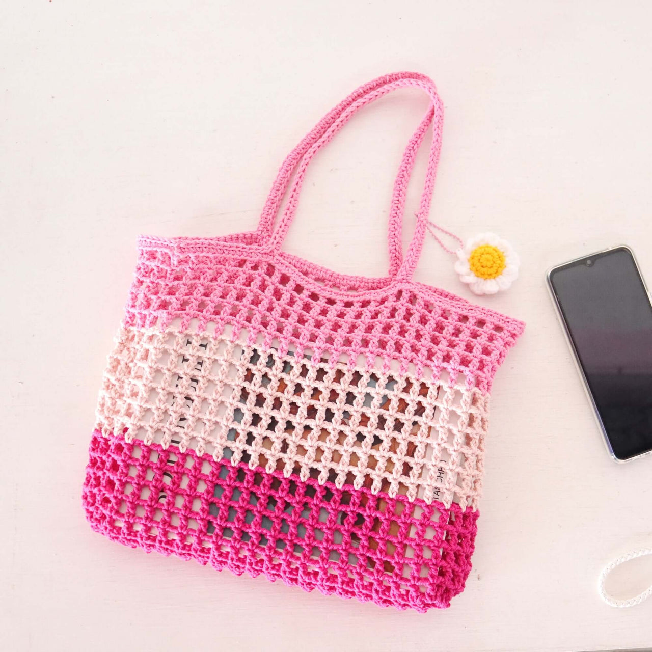 Pink Layer Crochet — natural straw handbag with an artisan woven finish