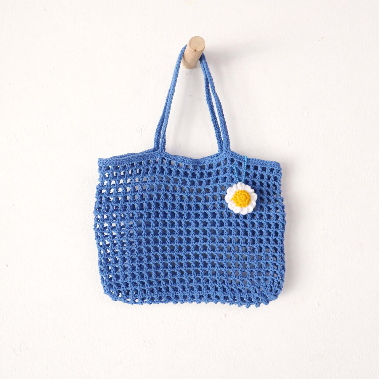 Blue Crochet Bag — handwoven straw handbag with a soft, natural weave
