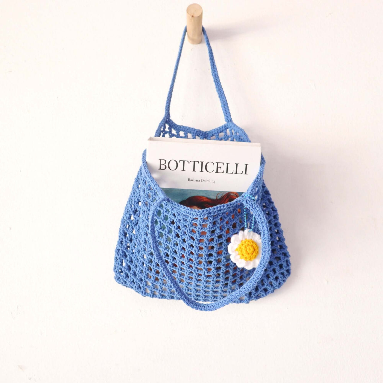 Blue Crochet Bag — boho straw handbag for everyday carry