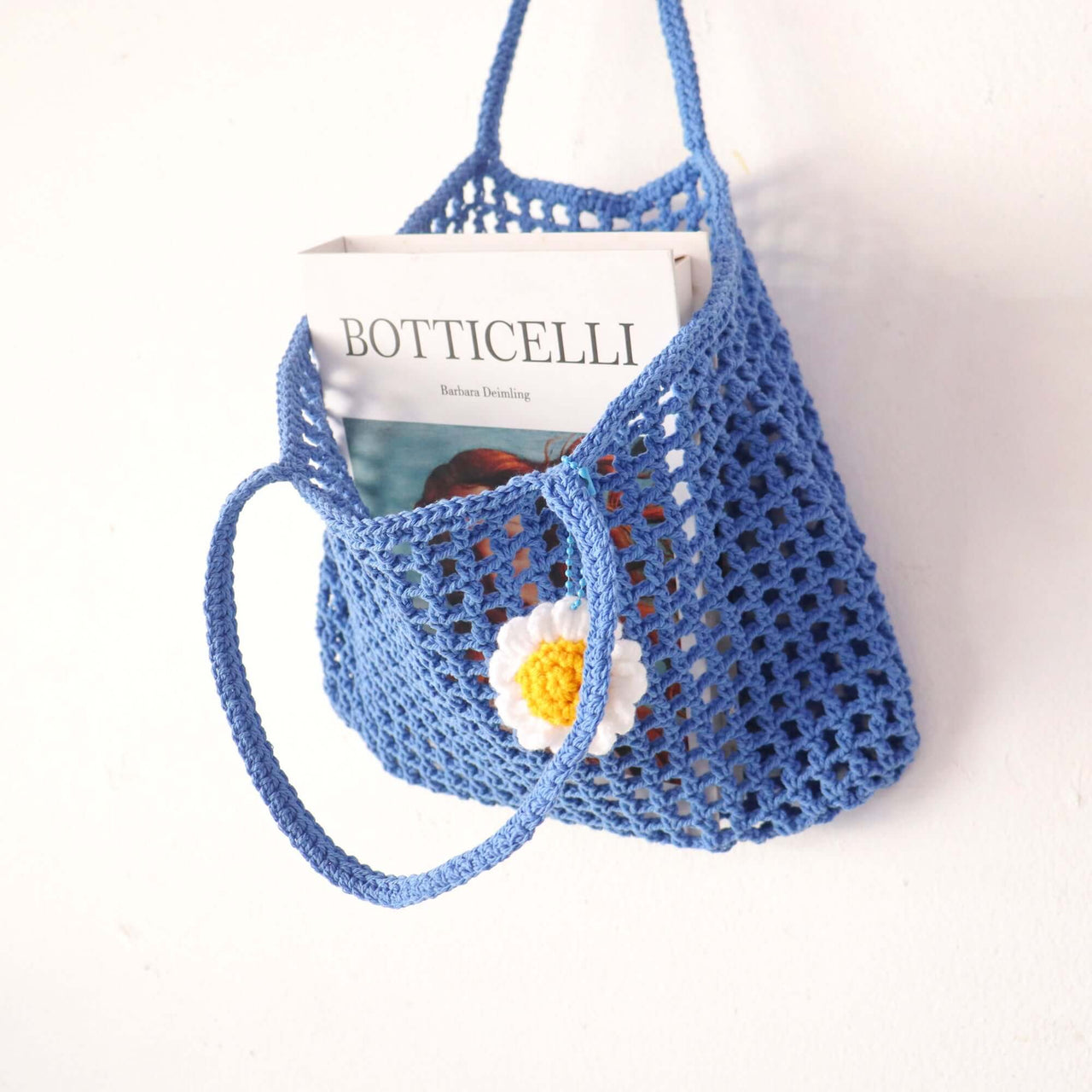 Blue Crochet Bag — sustainable straw handbag made from natural fibres