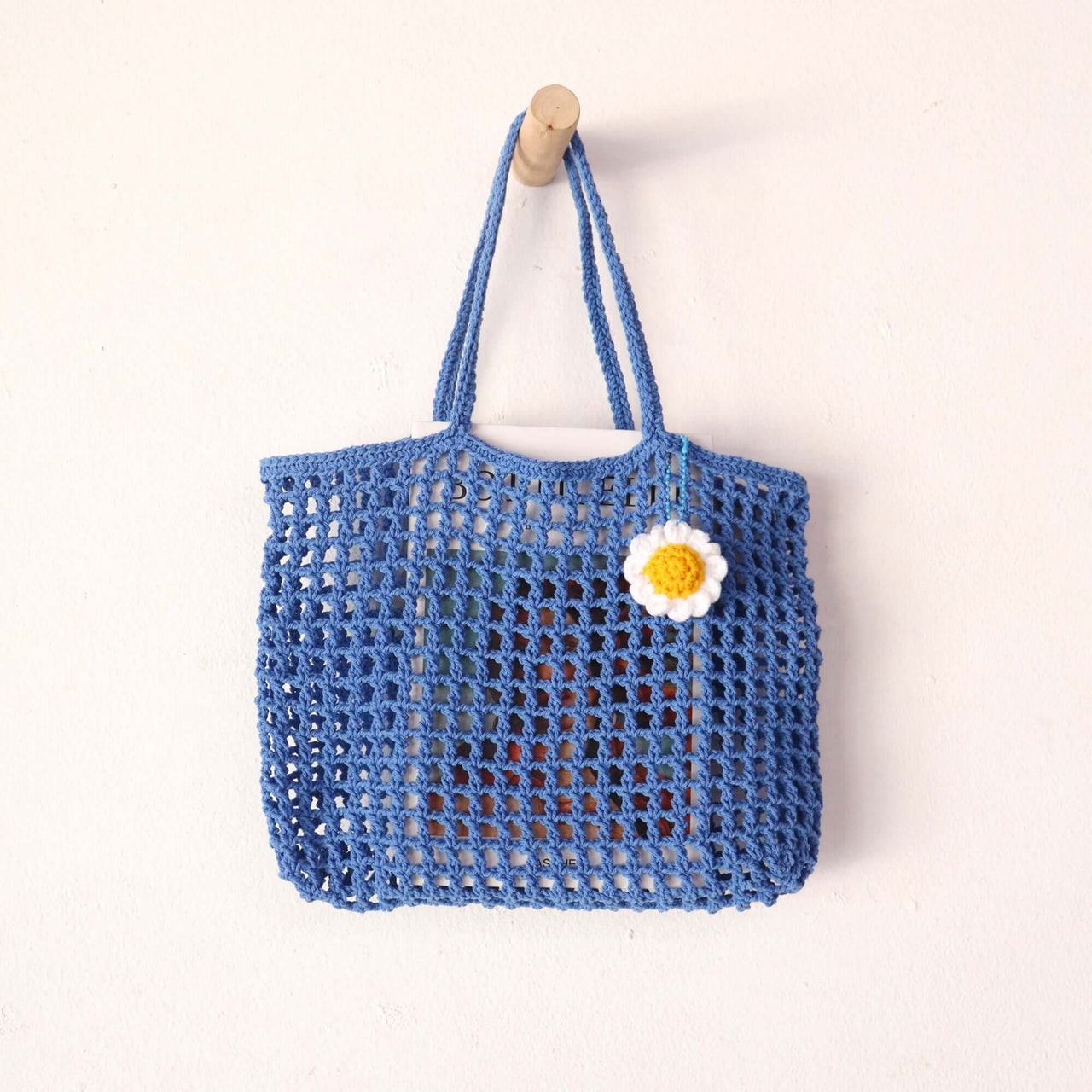 Blue Crochet Bag — lightweight straw handbag for warm-weather styling