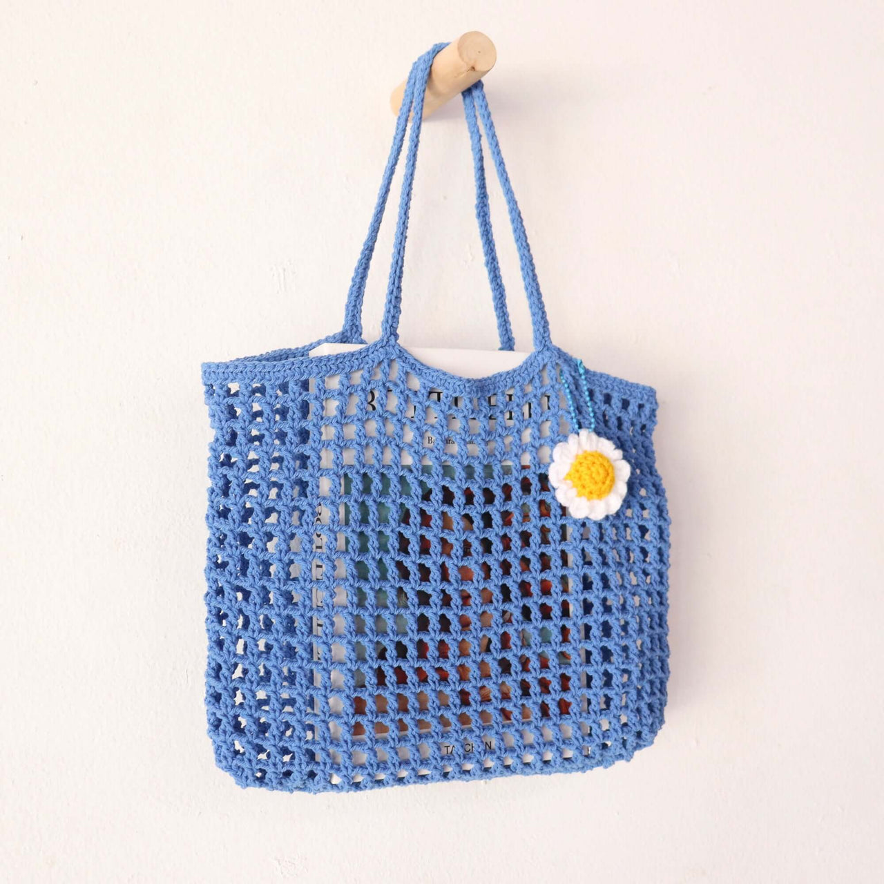 Blue Crochet Bag — natural straw handbag with an artisan woven finish
