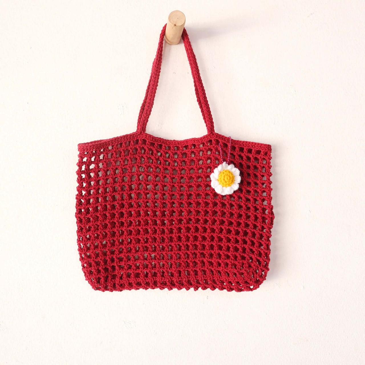 Red Crochet Bag — handwoven straw handbag with a soft, natural weave