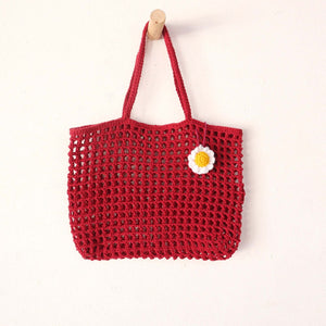 Red Crochet Bag — handwoven straw handbag with a soft, natural weave