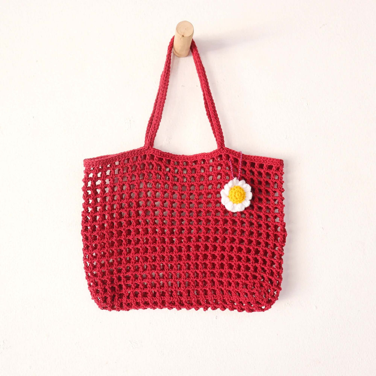 Red Crochet Bag — boho straw handbag for everyday carry