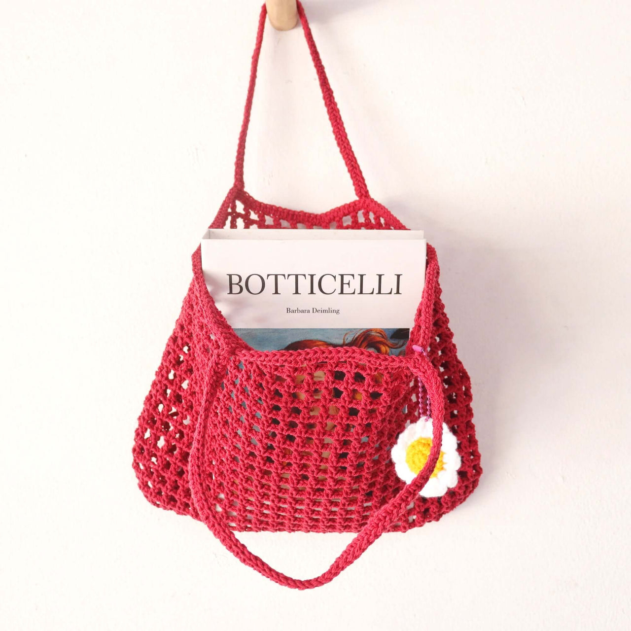 Red Crochet Bag — sustainable straw handbag made from natural fibres