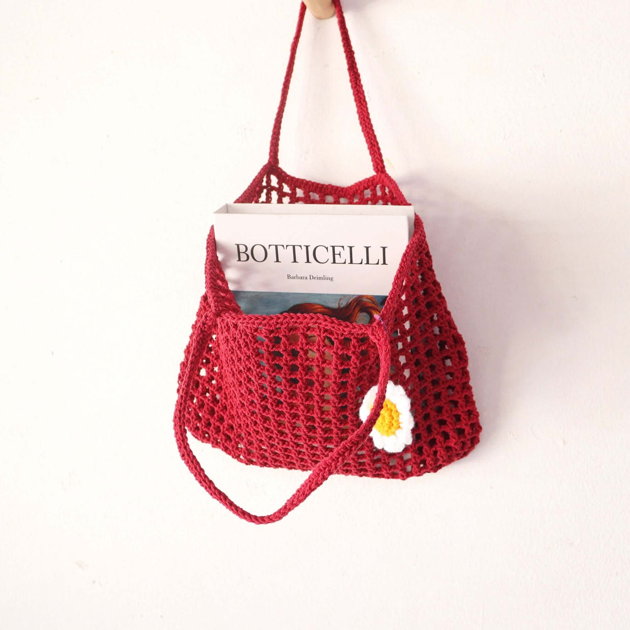 Red Crochet Bag — straw handbag with a relaxed, vacation-ready look