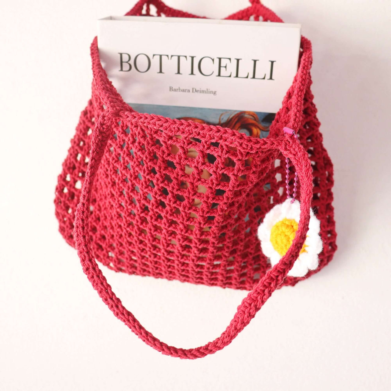 Red Crochet Bag — lightweight straw handbag for warm-weather styling