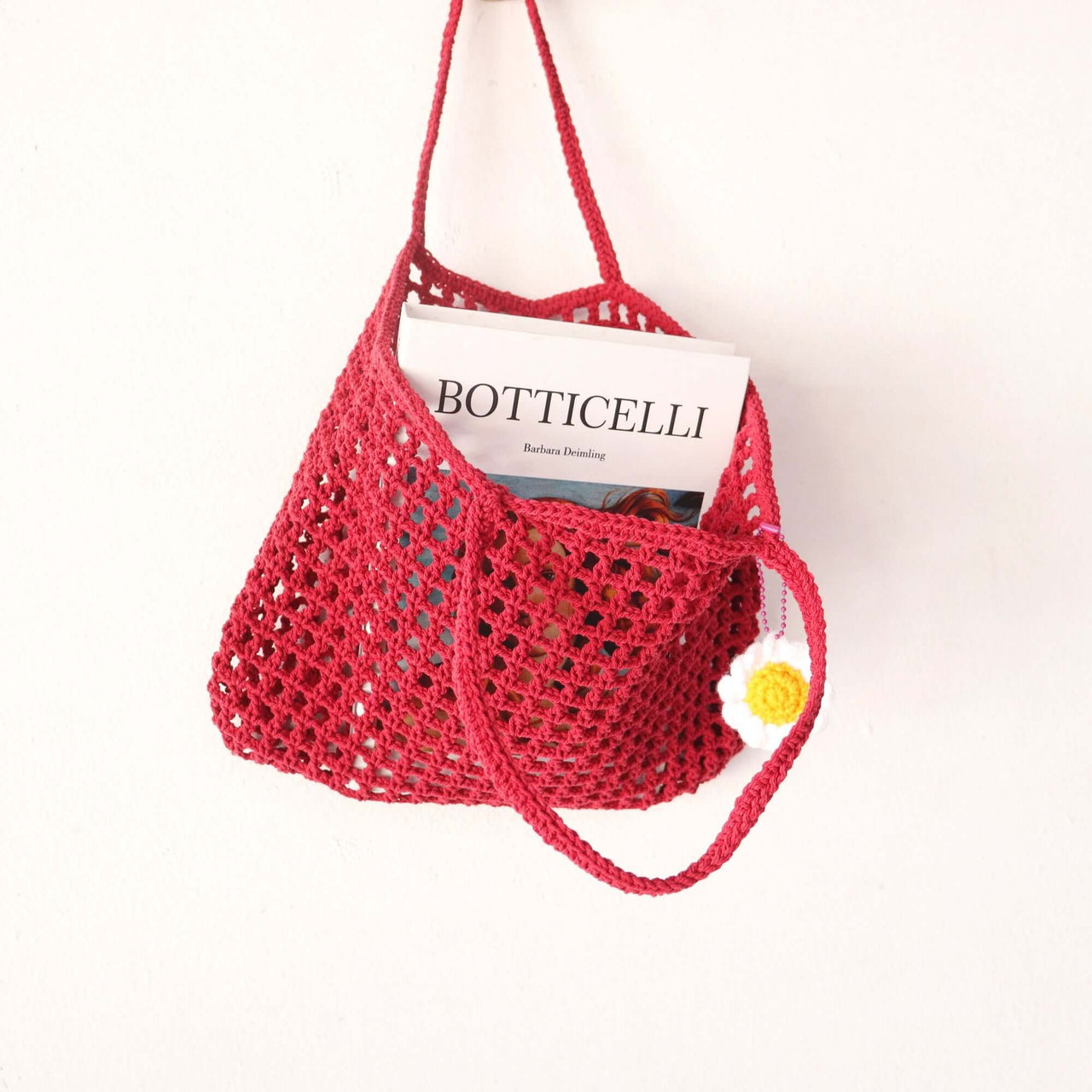 Red Crochet Bag — straw handbag that pairs with boho and resort outfits