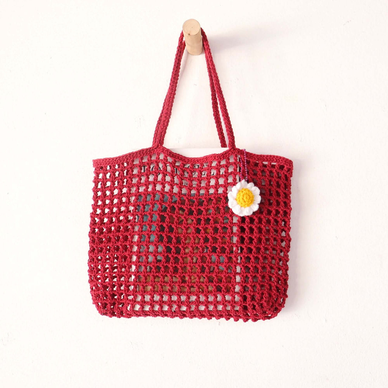 Red Crochet Bag — natural straw handbag with an artisan woven finish