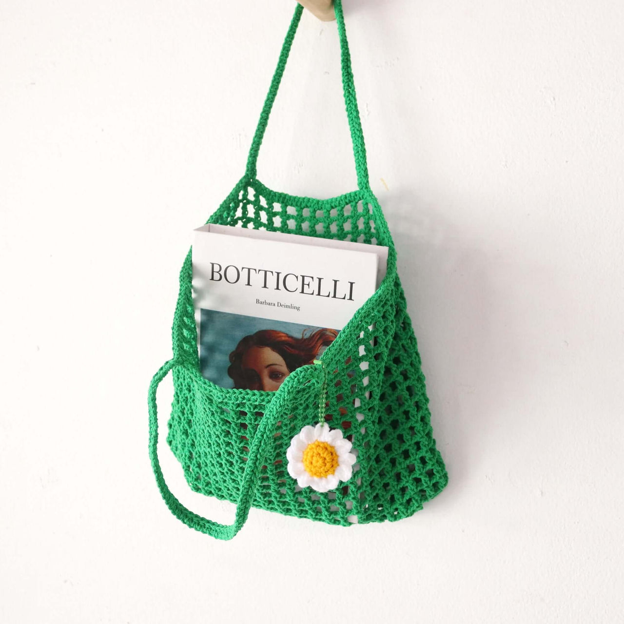 Green Crochet Bag — natural straw handbag with an artisan woven finish