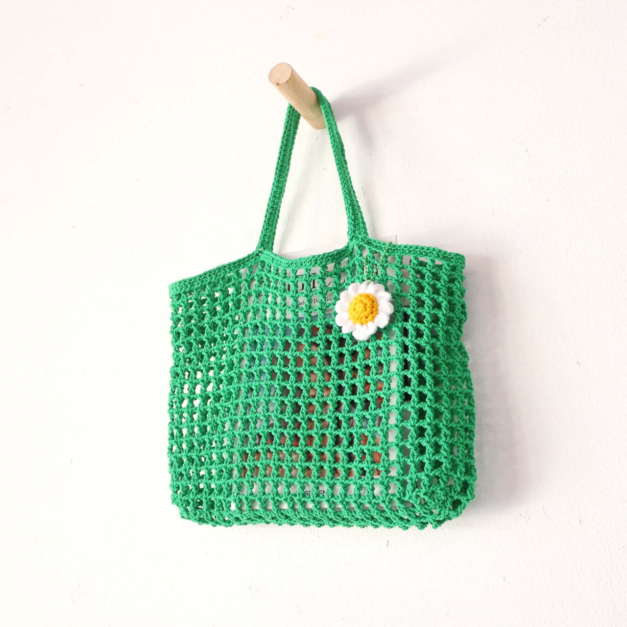Green Crochet Bag — straw handbag in natural earthy tones