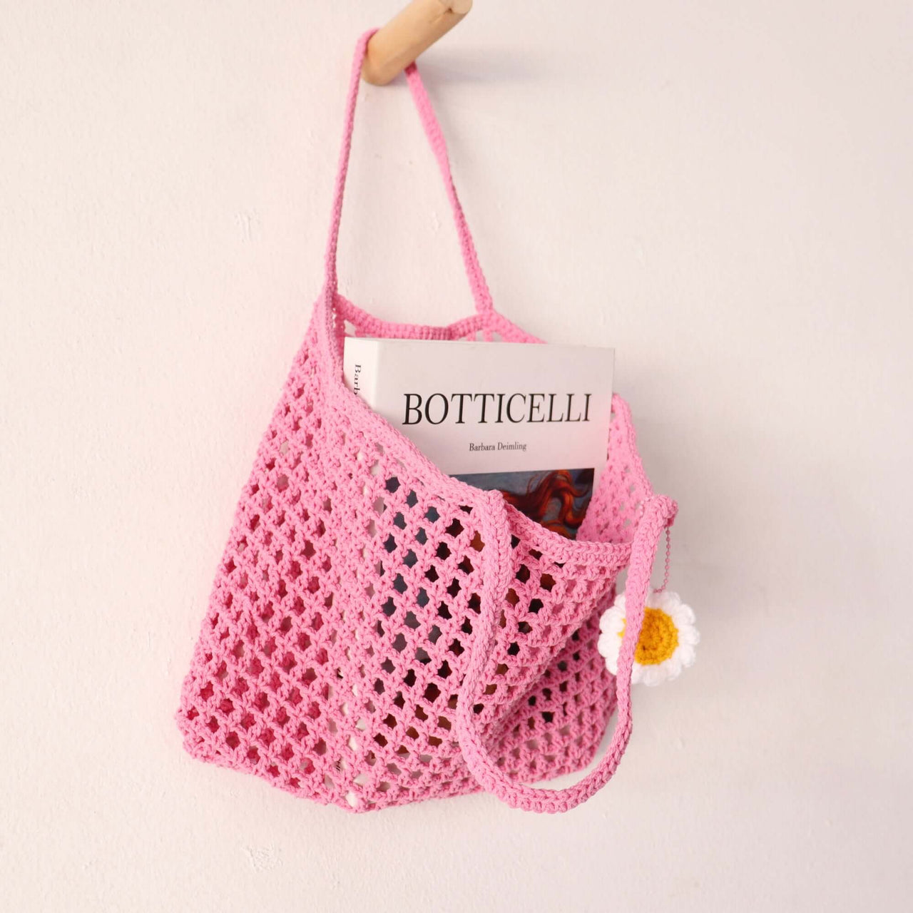 Pink Crochet — lightweight straw handbag for warm-weather styling