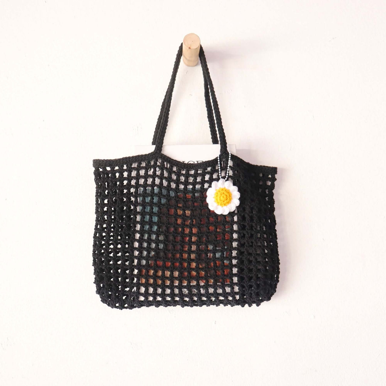Black Crochet Bag — boho straw handbag for everyday carry