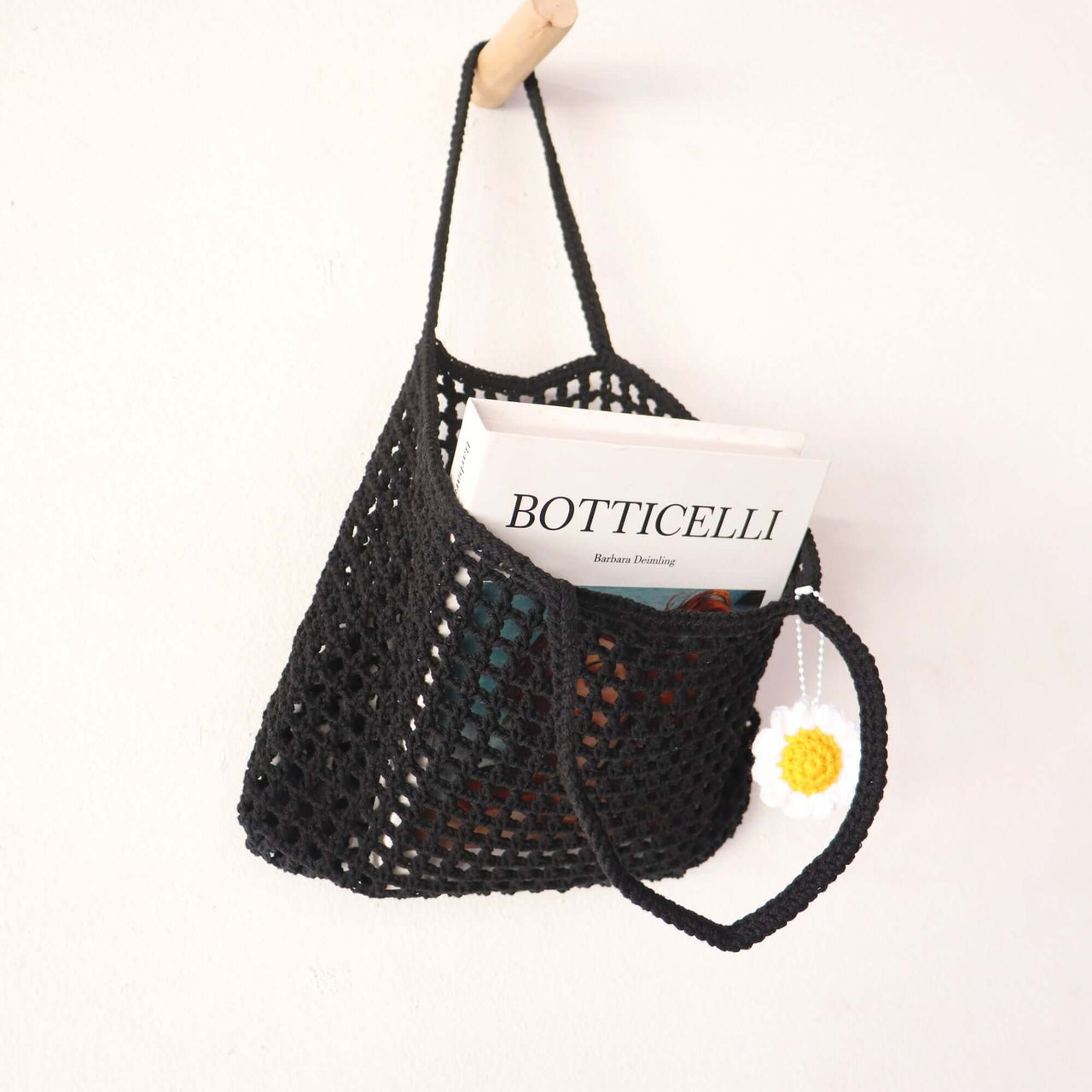 Black Crochet Bag — straw handbag with a relaxed, vacation-ready look