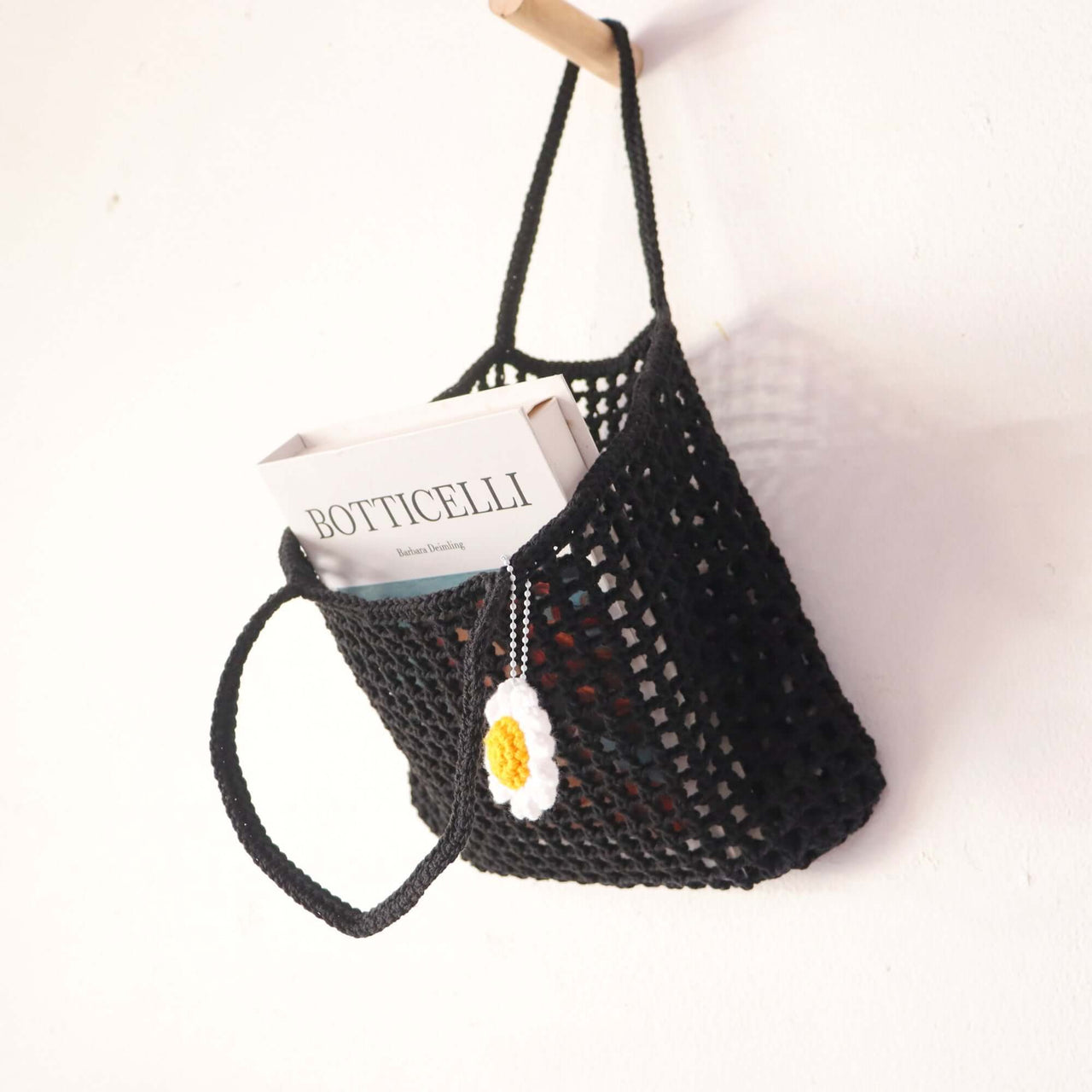 Black Crochet Bag — lightweight straw handbag for warm-weather styling