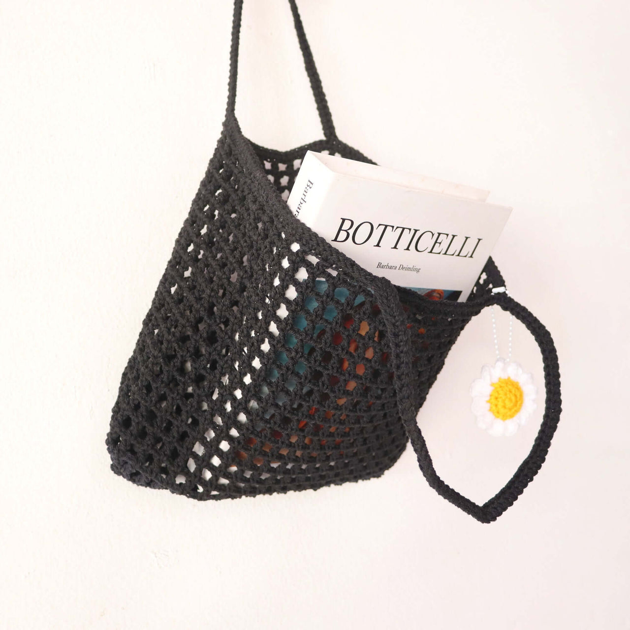 Black Crochet Bag — straw handbag that pairs with boho and resort outfits