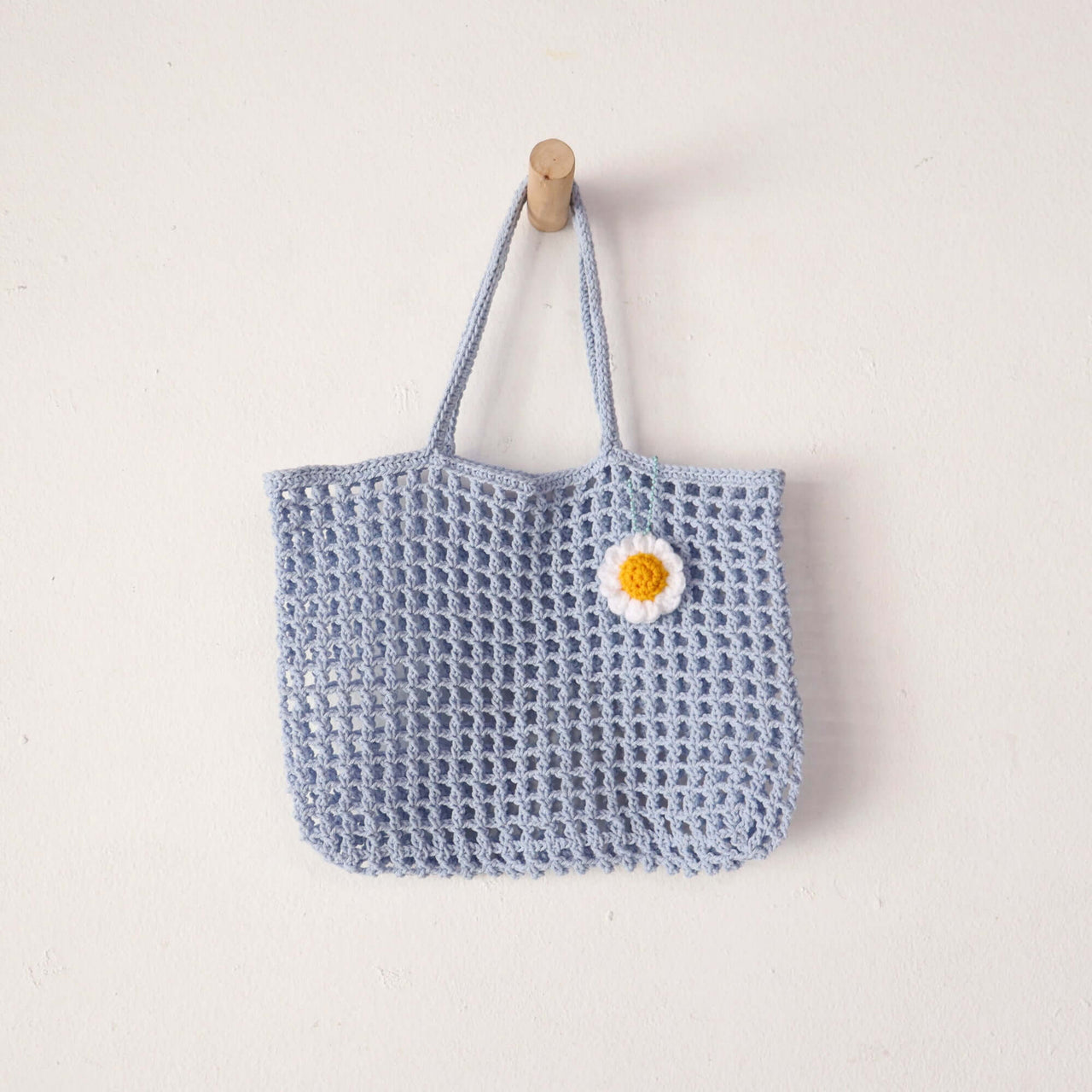 Light Blue Crochet — handwoven straw handbag with a soft, natural weave