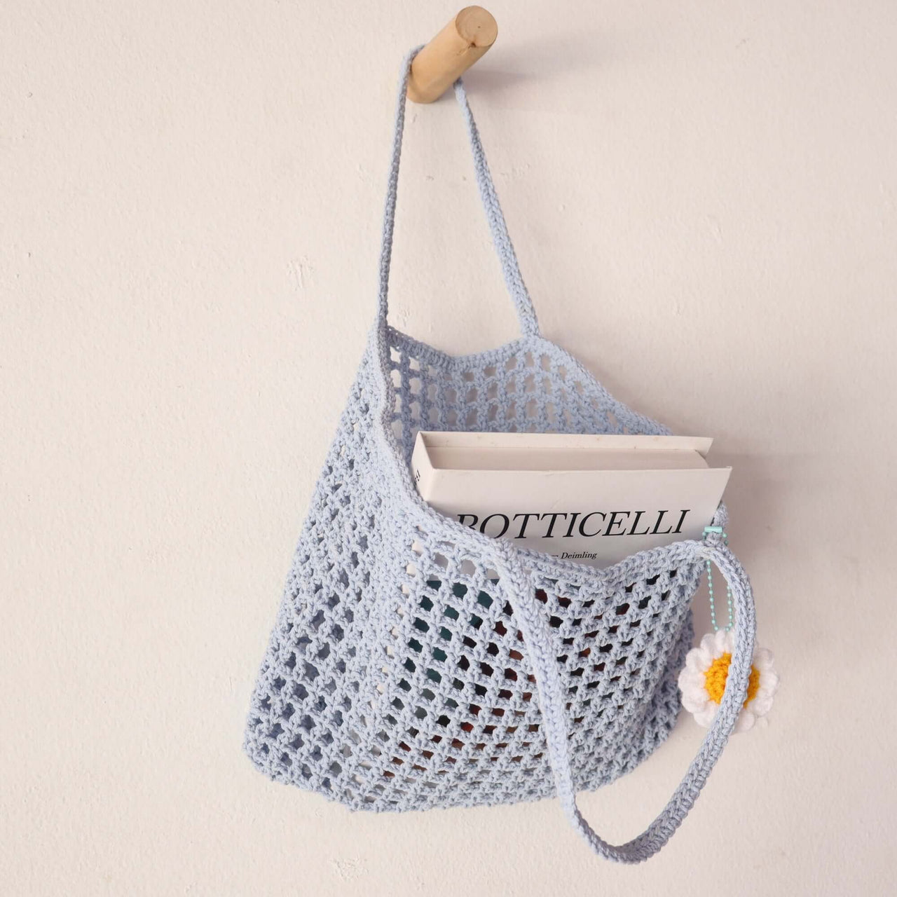 Light Blue Crochet — straw handbag that pairs with boho and resort outfits