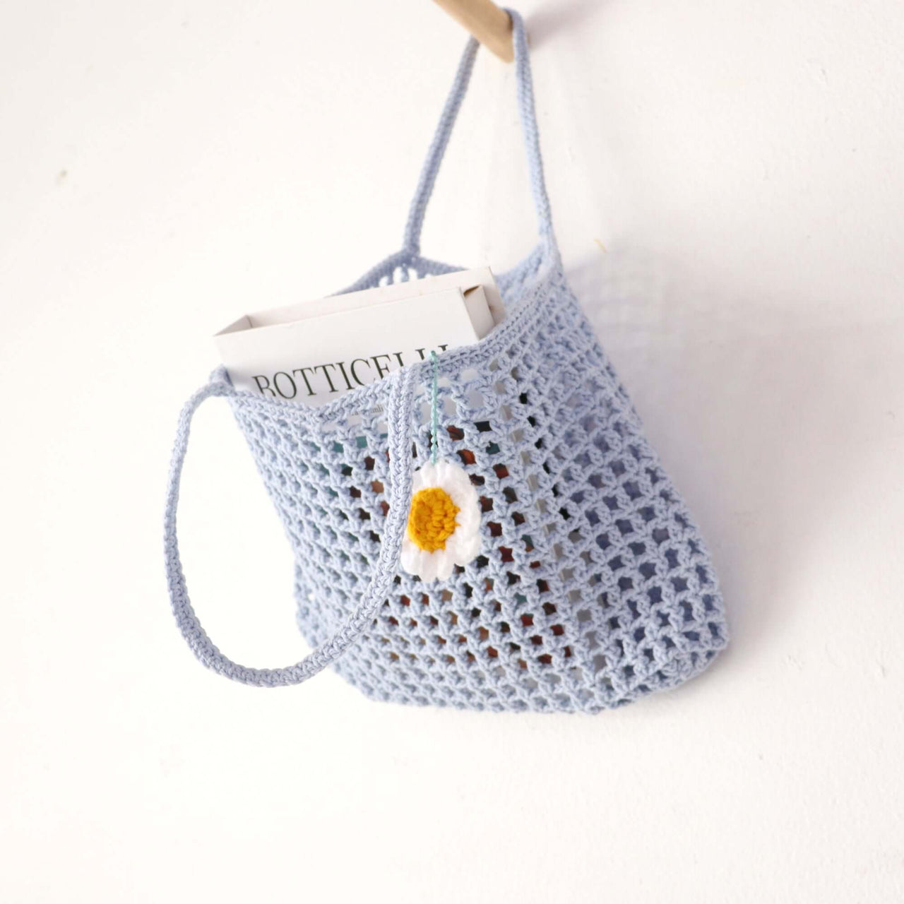 Light Blue Crochet — natural straw handbag with an artisan woven finish