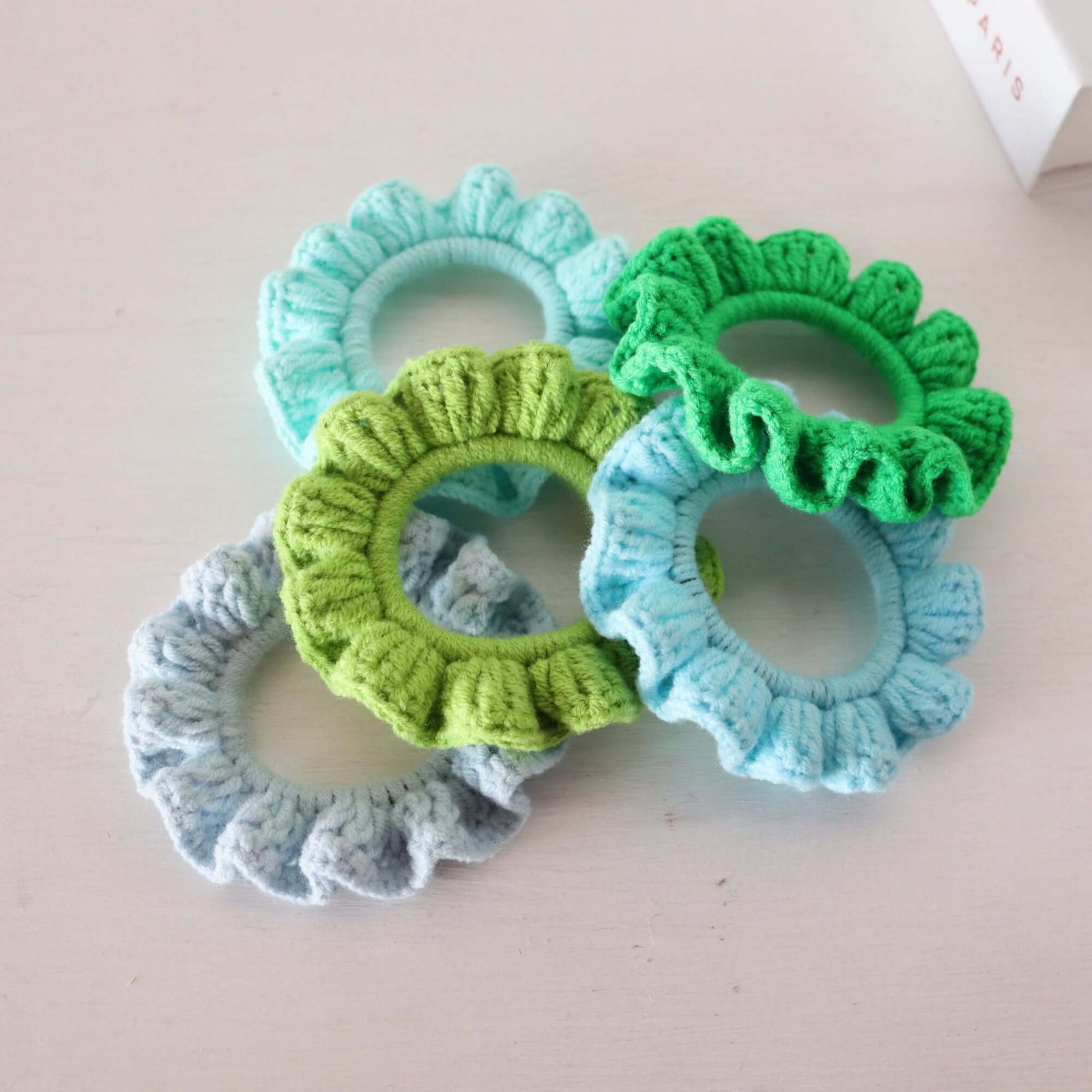 Green Layer - HAND CROCHET SCRUNCHIES