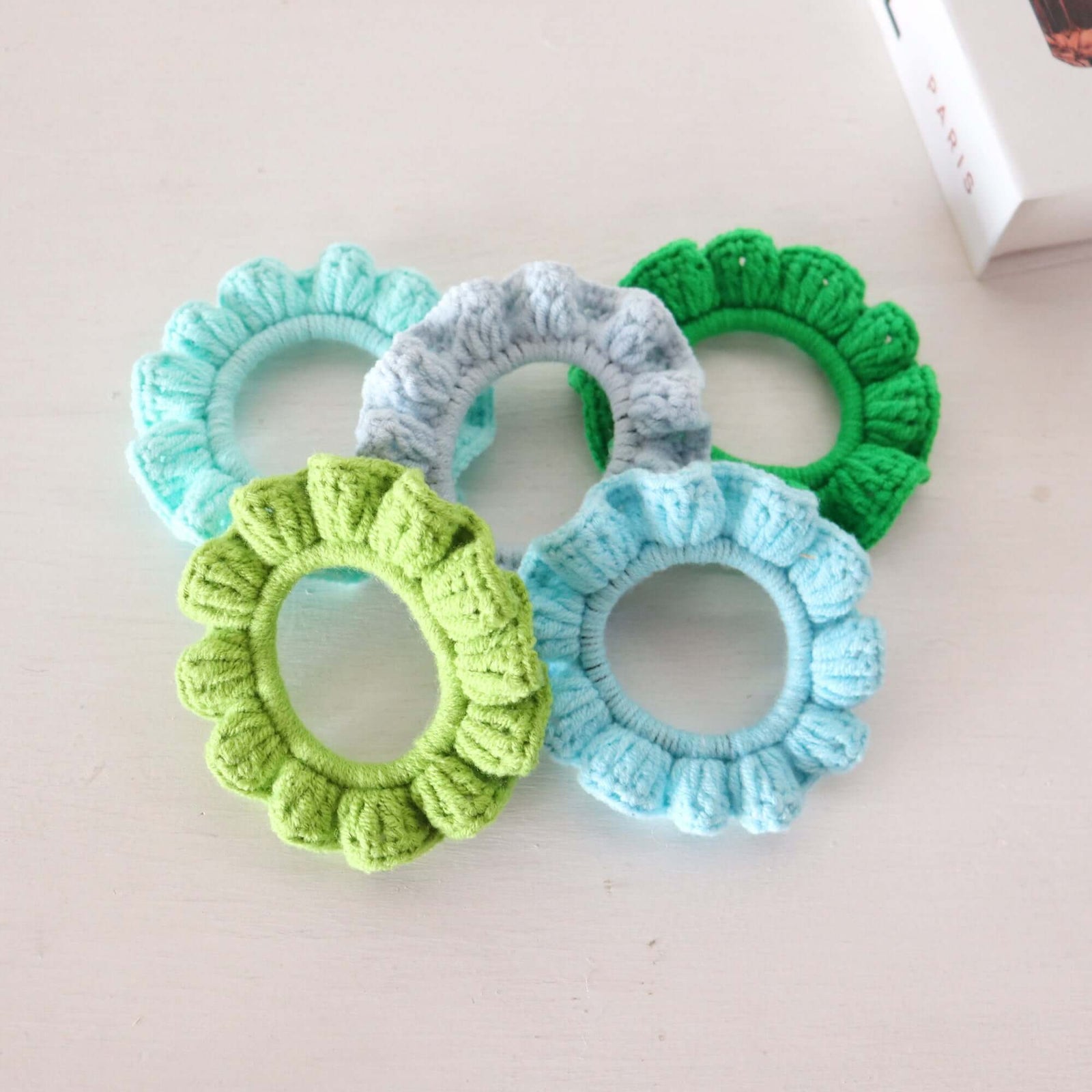 Green Layer - HAND CROCHET SCRUNCHIES