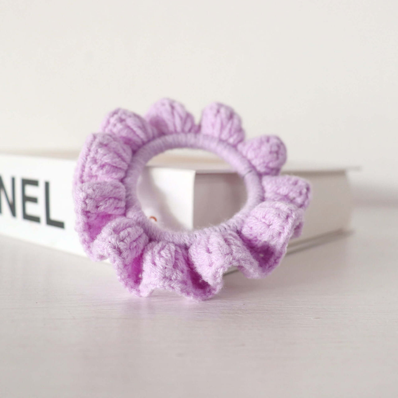 Purple Tones - Hand Crochet Scrunchies in soft lilac color, adding a touch of elegance to everyday hairstyles.