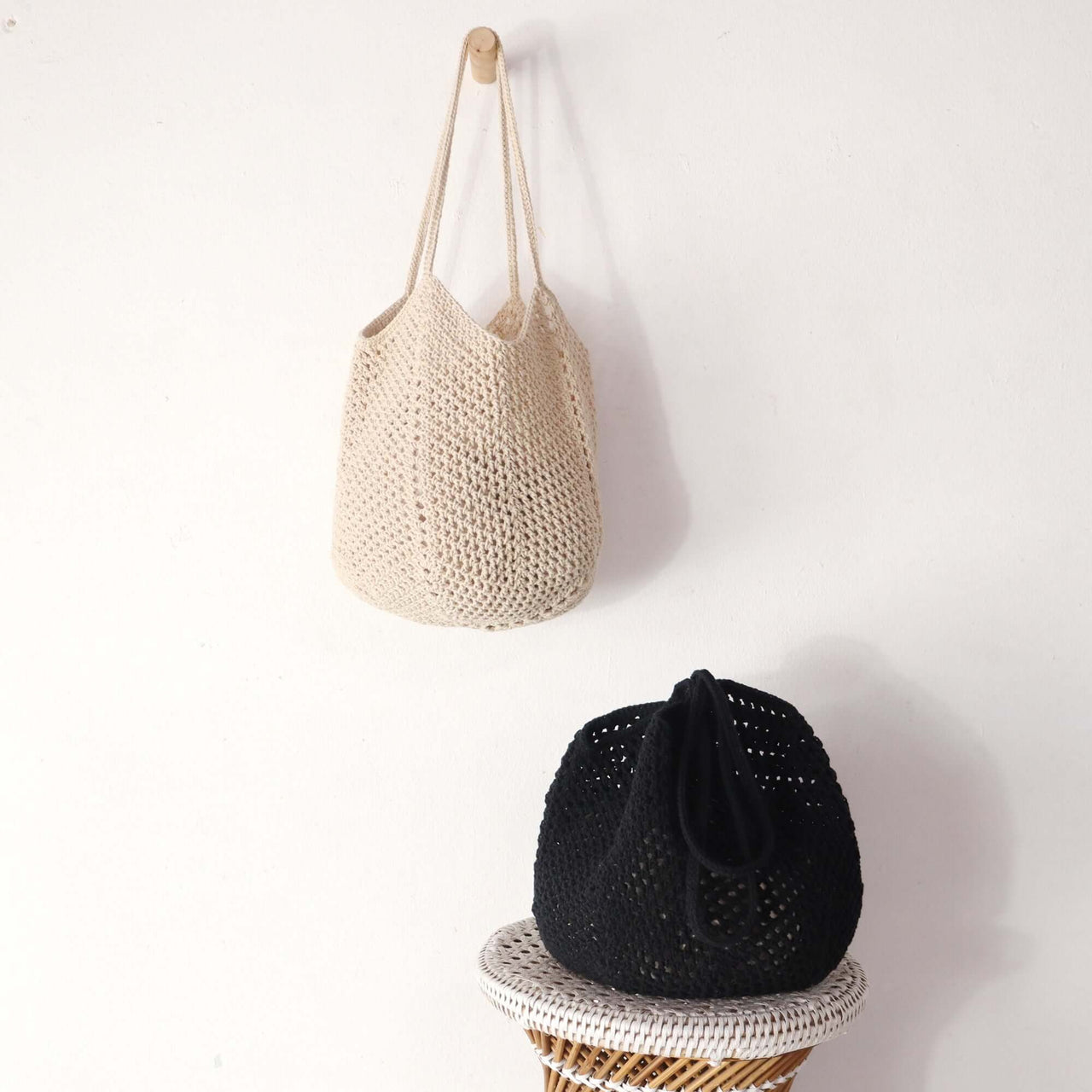 Black Crochet Shoulder — boho straw shoulder bag for everyday carry