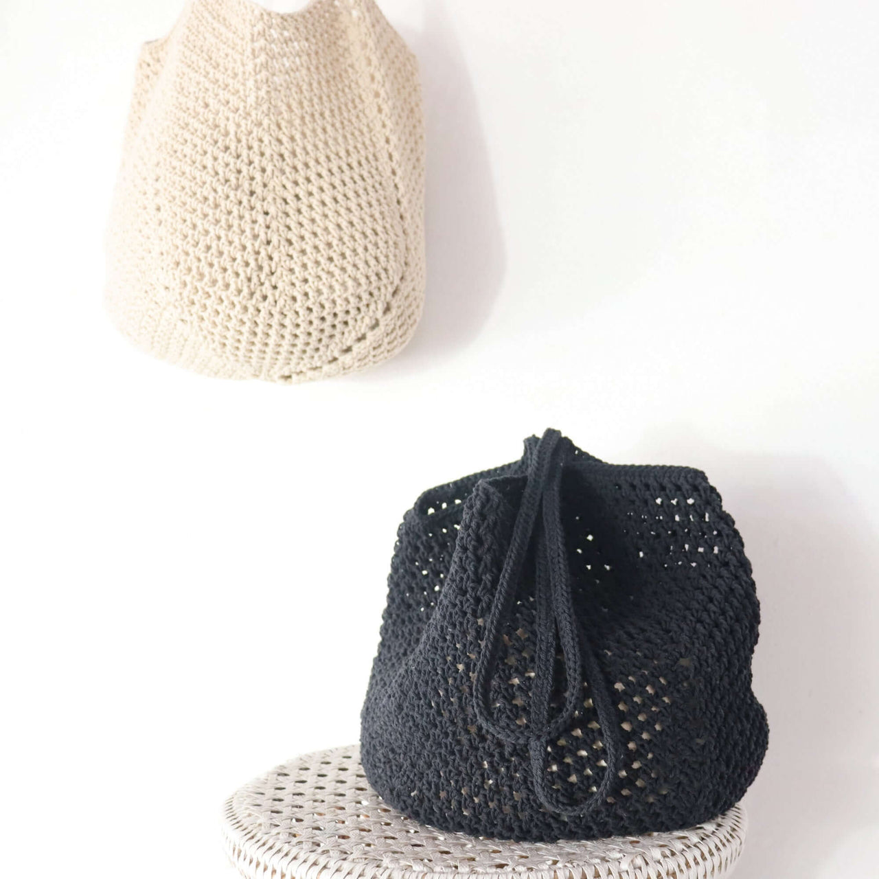 Black Crochet Shoulder — sustainable straw shoulder bag made from natural fibres