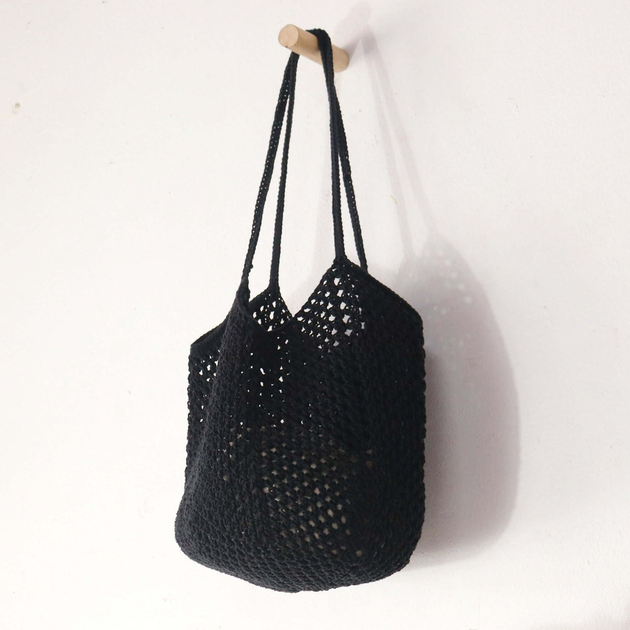 Black Crochet Shoulder — handwoven straw shoulder bag with a soft, natural weave