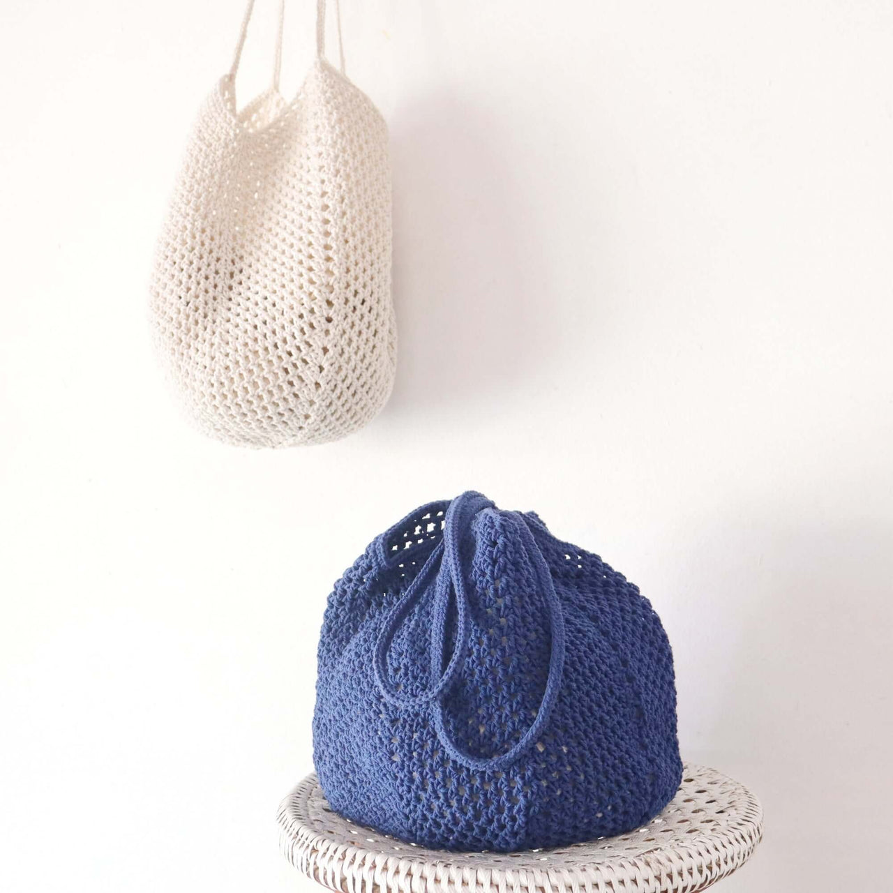 Blue Crochet Shoulder — boho straw shoulder bag for everyday carry