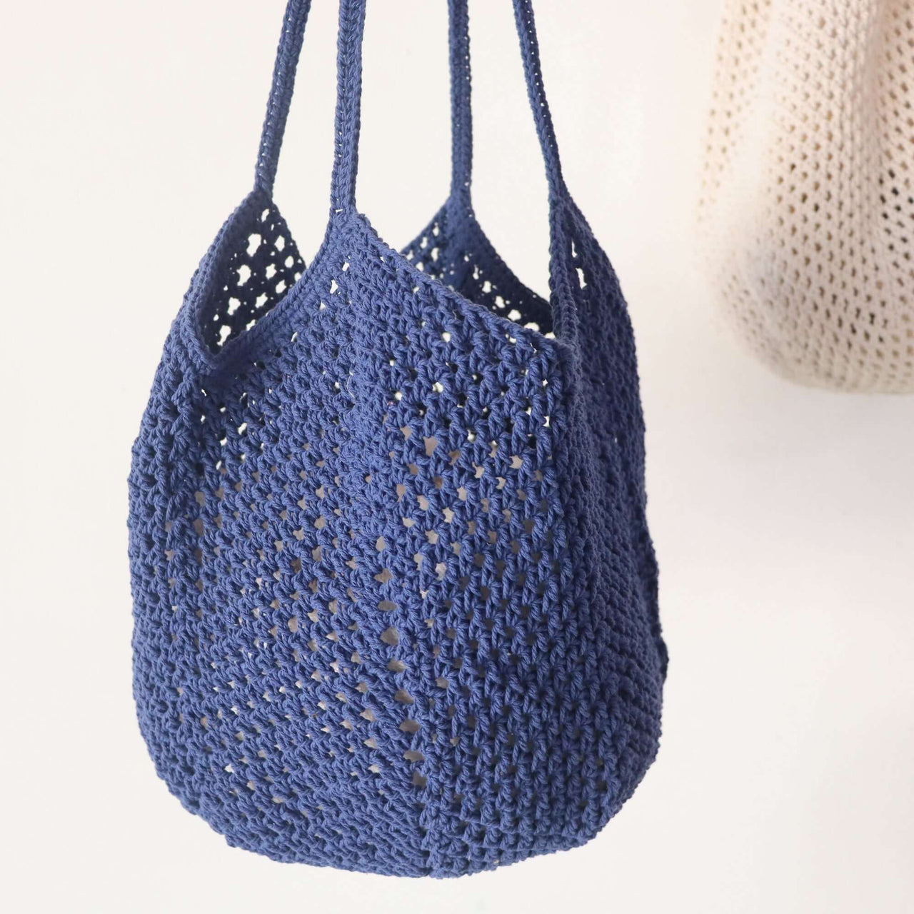 Blue Crochet Shoulder — handwoven straw shoulder bag with a soft, natural weave