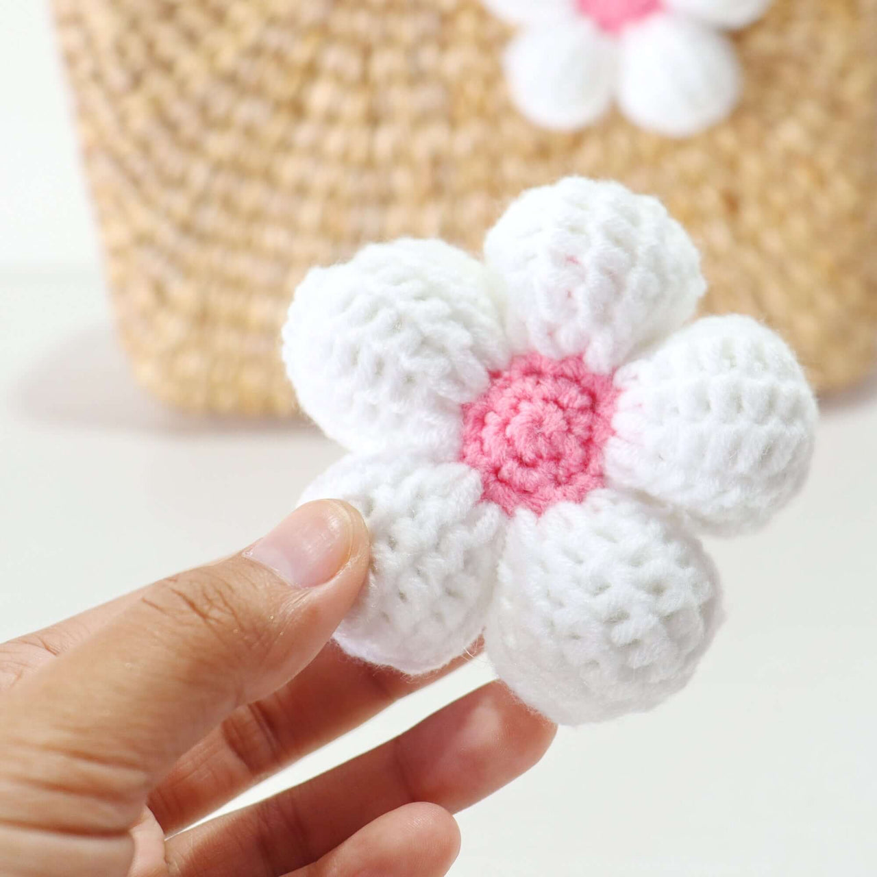 BAG CHARM FLOWER handwoven bag charm with natural woven texture, by Thai artisans