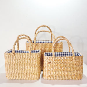 3 Size Straw Basket Bag - Blue